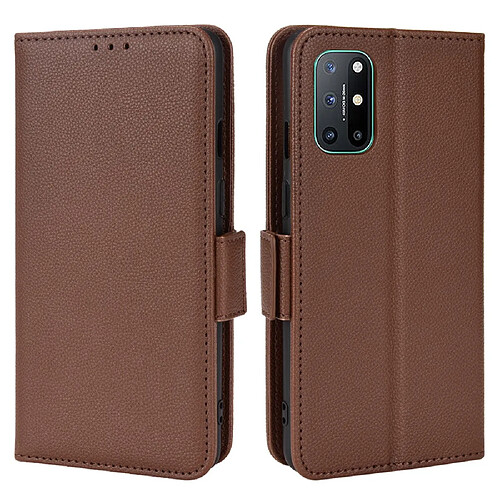 Etui en PU texture litchi, fermoir magnétique, anti-chocs avec support, marron pour votre OnePlus 8T