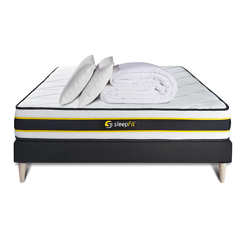 Sleepfit Pack prêt à dormir 140x200 matelas FLEXY + sommier kit noir + 2 oreillers mémoire de forme 60x40cm + Couette Percale 240x220 cm