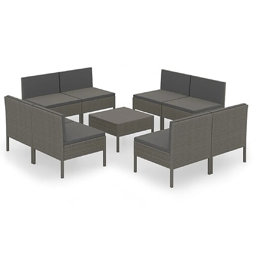 Maison Chic Salon de jardin 9 pcs + coussins - Mobilier/Meubles de jardin - Table et chaises d'extérieur Résine tressée Gris -MN17440