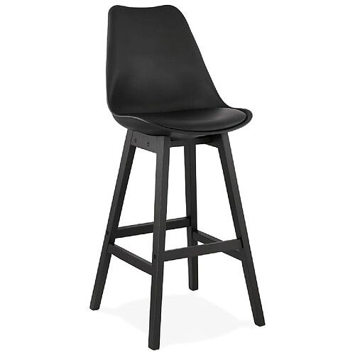 Alterego Tabouret de bar 'CAMILA' noir avec pied en bois noir