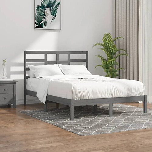 vidaXL Cadre de lit sans matelas gris bois massif 135x190 cm