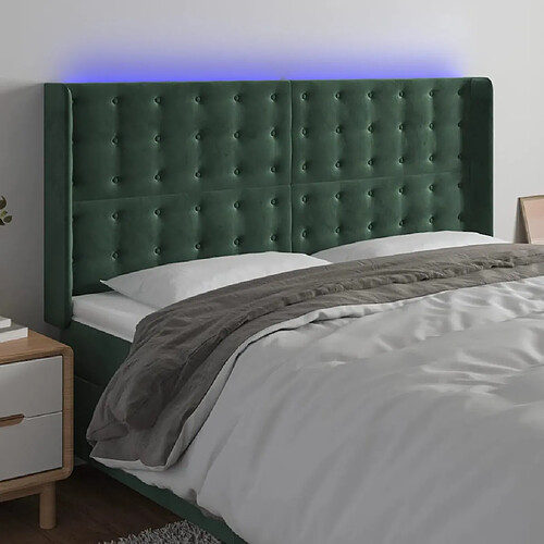 vidaXL Tête de lit à LED Vert foncé 183x16x118/128 cm Velours