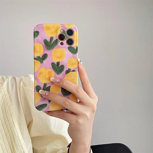 GUPBOO Étui pour iPhone13 Graffiti peinture à l'huile plein écran fleurs jaunes niche étui pour téléphone portable femmes