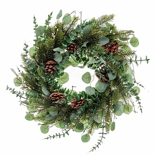 BigBuy Christmas Couronne de Noël Vert Naturel Plastique 60 cm