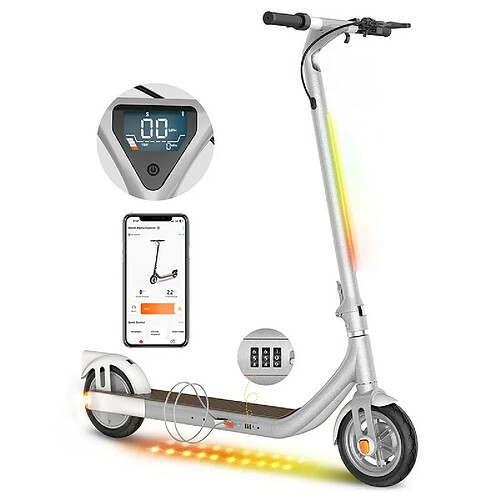 Atomi Alpha Scooter électrique pliant Pneus 9 pouces Moteur 350 W (pic 650 W) Contrôle par application - Blanc