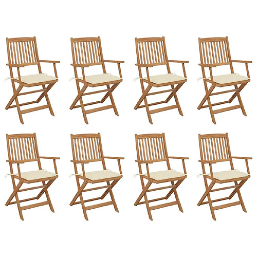 vidaXL Chaises pliables d'extérieur et coussins lot de 8 Bois d'acacia