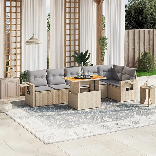 vidaXL Salon de jardin avec coussins 7 pcs beige résine tressée