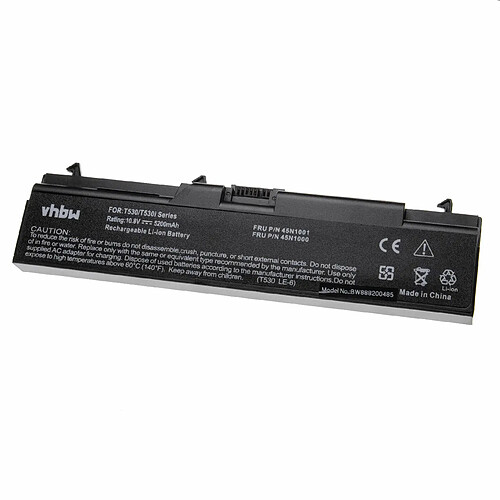 vhbw batterie compatible avec Lenovo ThinkPad W510 4389, W520 laptop (5200mAh, 10.8V, Li-Ion, noir)