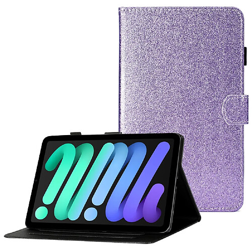 Etui en PU en poudre scintillante avec support et porte-cartes violet pour votre Apple iPad mini (2021)/iPad mini 6