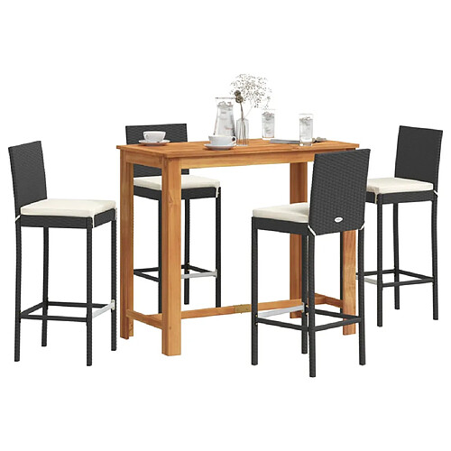 vidaXL Ensemble de bar de jardin 5 pcs noir bois massif acacia rotin