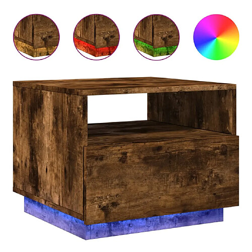 ComfortXL Table Basse Avec Lumières LED Chêne Fumé 50x49x40 Cm