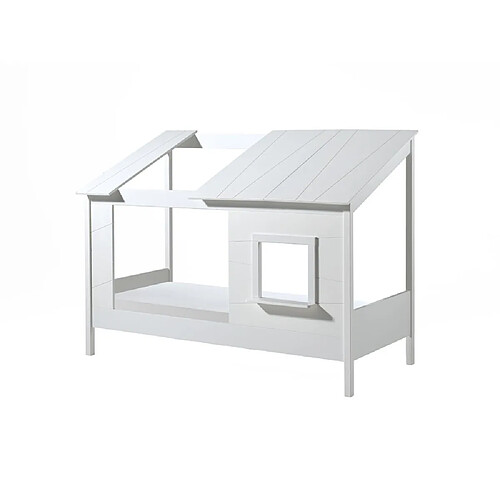 Mes Lit cabane 90x200 cm avec sommier et matelas blanc - HUTTY