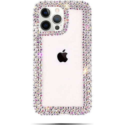 Compatible avec iPhone 13 Pro Max Coque pour femme fille 3D Glitter Sparkle Bling Coque de luxe brillant mignon cristal breloques strass diamant pare-chocs transparent étuis de protection couverture transparente