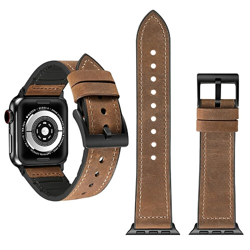 Wewoo Bracelet pour montre Crazy Horse Texture TPU + en acier inoxydable Apple Watch série 4 44 mm brun