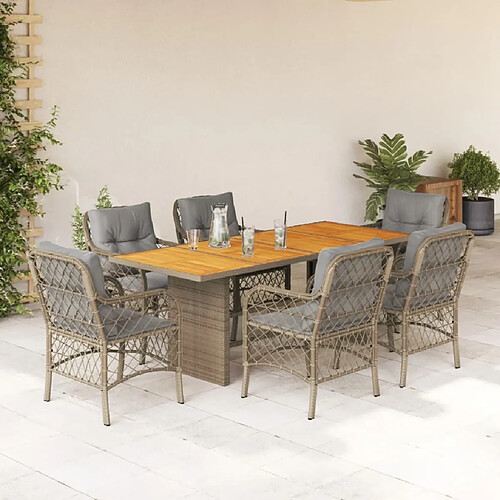 vidaXL Ensemble à manger de jardin coussins 7 pcs mélange beige rotin