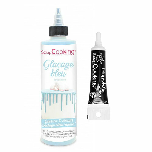 Scrapcooking Glaçage goût chocolat 130 g bleu + Stylo de glaçage noir