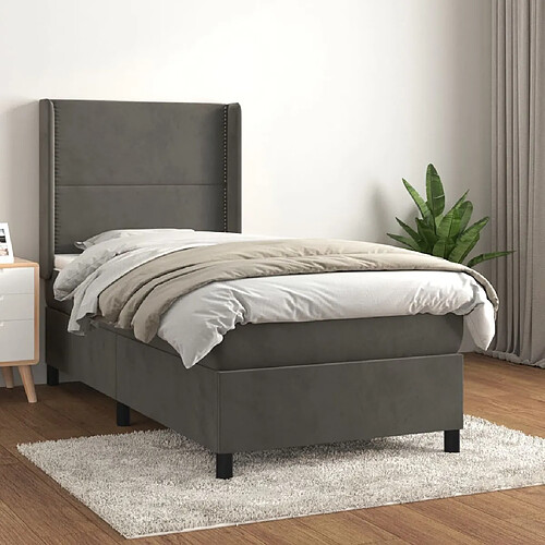 vidaXL Sommier à lattes de lit et matelas Gris foncé 80x200 cm Velours