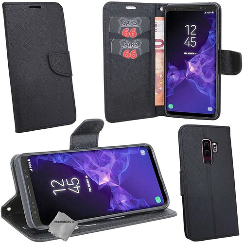 Htdmobiles Housse etui portefeuille pour Samsung Galaxy S9 + Plus + film ecran - NOIR / NOIR