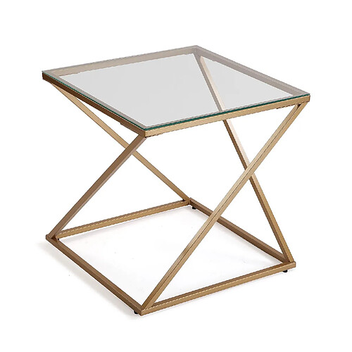 Versa Table d'appoint pour le salon, la chambre ou la cuisine Trento 51x51x51cm,Verre et métal, Or