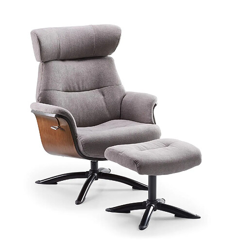 BOIS & CHIFFONS Fauteuil relax manuel bois microfibre Osaka Gris