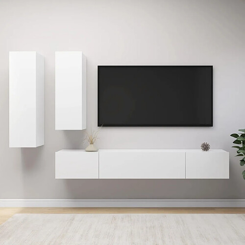 vidaXL Ensemble de meuble TV 4 pcs Blanc Bois d'ingénierie