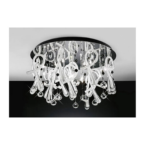 Luminaire Center Plafonnier Class rond 20 Ampoules chrome poli/blanc dépoli/cristal