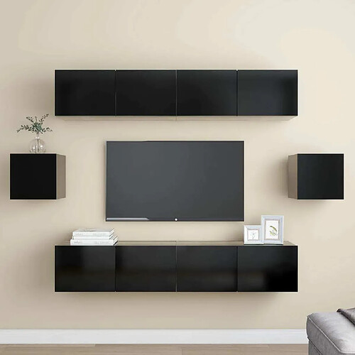 Maison Chic Ensemble de meubles TV 6 pcs | Banc TV Moderne pour salon | Meuble de Rangement - Noir Aggloméré -MN14103