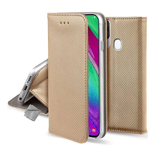 Htdmobiles Housse etui portefeuille pour Samsung Galaxy A20e + verre trempe - OR MAGNET