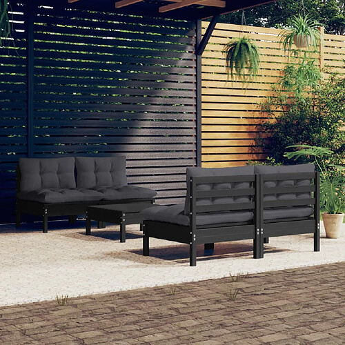 vidaXL Salon de jardin 5 pcs avec coussins anthracite Bois de pin