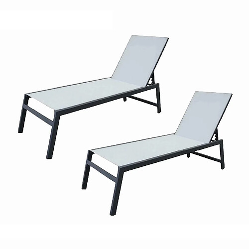 Ensemble de 2 Chaises Longues de Jardin Chillvert Pisa 203x64x43 cm en Aluminium avec Coussin Inclus Gris Clair et Anthracite