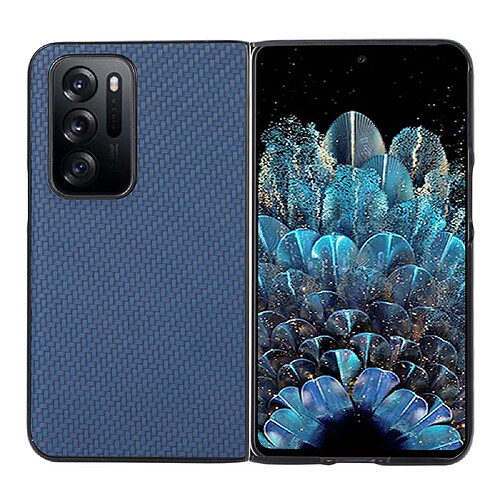 Coque en TPU + PU Housse antichoc, texture fibre de carbone, bleu pour votre Oppo Find N