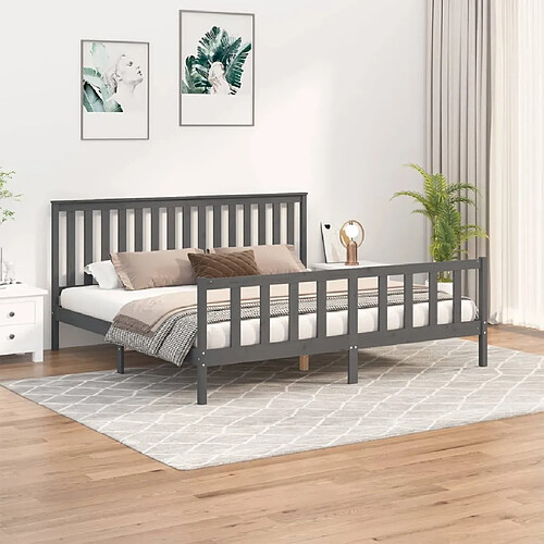 Maison Chic Lit adulte - Cadre de lit et tête de lit,Structure du lit Contemporain pour chambre gris 200x200 cm bois de pin massif -MN97407