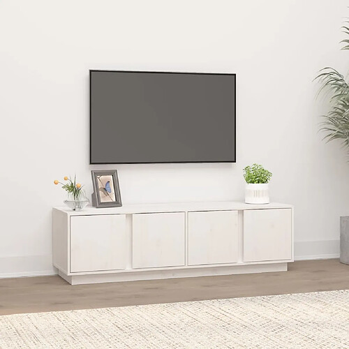 Maison Chic Meuble TV scandinave - Banc TV pour salon Blanc 140x40x40 cm Bois de pin massif -MN82012