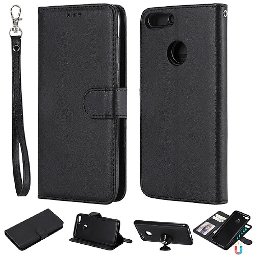 Wewoo Housse Coque Pour Huawei P Smart / Enjoy 7s Étui de protection à rabat horizontal de couleur unie avec support et fentes cartes et portefeuille et cadre photo et lanière noir