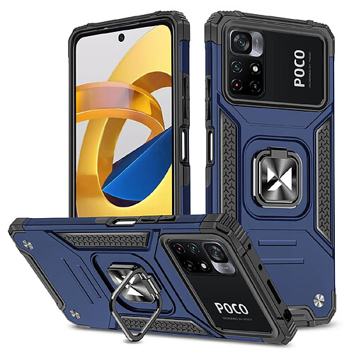 Ozzzo wozinsky ring armor tough hybrid coque cover + magnetic mount mi poco m4 pro 5g / redmi note 11 5g (chine) / redmi note 11t 5g / redmi note 11s 5g bleu