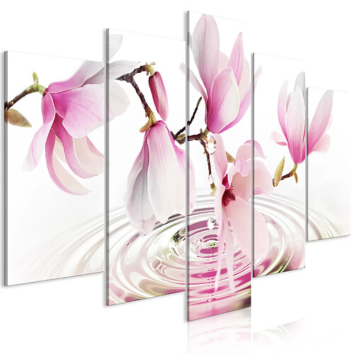 Artgeist Tableau - Magnolias over Water (5 Parts) Wide Pink