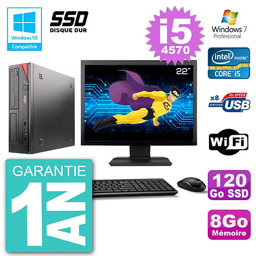 PC Fujitsu Esprimo E520 Ecran 22" i5-4570 RAM 8Go SSD 120Go Graveur DVD Wifi W7 · Occasion