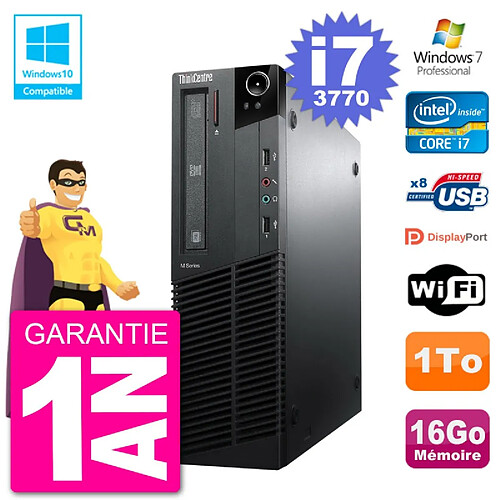 PC Lenovo ThinkCentre M82 SFF i7-3770 RAM 16Go Disque 1To Graveur DVD Wifi W7 · Occasion