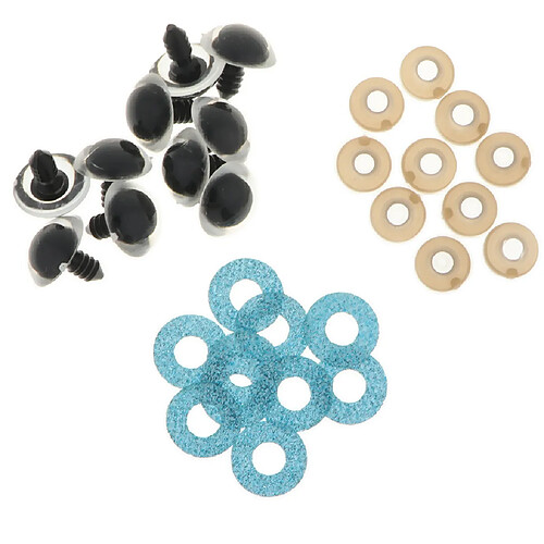 10pcs yeux de jouets de sécurité en plastique + non tissés paillettes + rondelle 18mm bleu clair