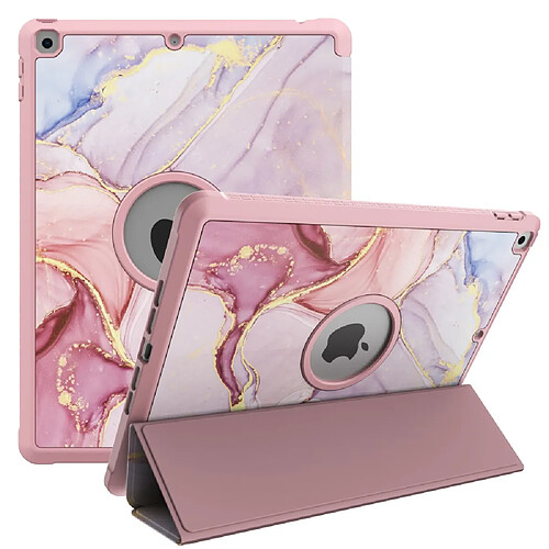 Etui en PU trois volets avec support motif marbré/rose pour votre Apple iPad 10.2 (2020)(2019)