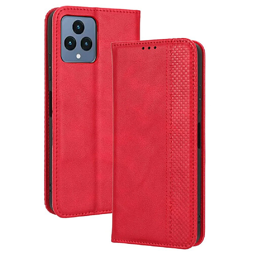 Etui en PU texture rétro, absorption magnétique avec support pour votre T-Mobile REVVL 6 5G - rouge