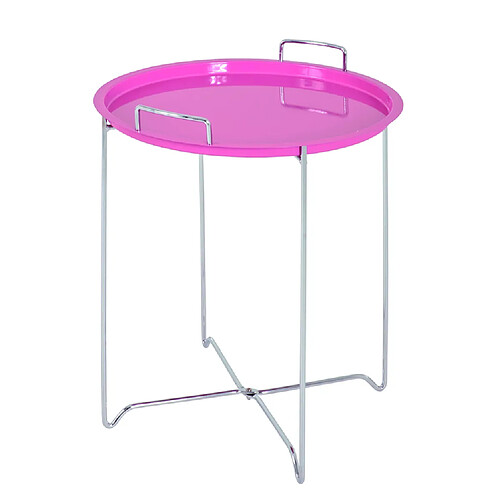 Pegane Table d'appoint en acier chromé et tableau en rose fuchsia, H51 x D45 cm