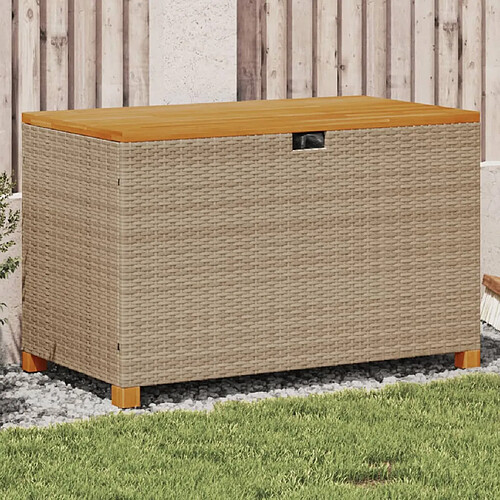 vidaXL Boîte de rangement de jardin beige résine tressée bois d'acacia