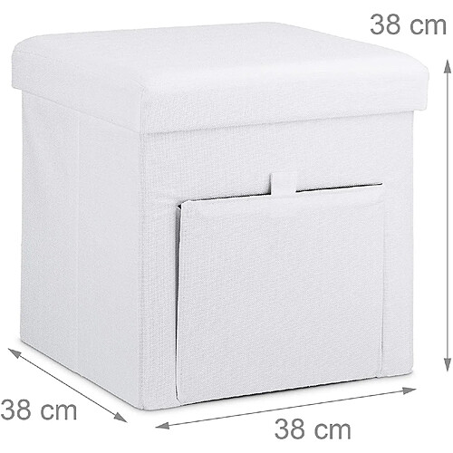 Helloshop26 Tabouret coffre de rangement pliant en lin blanc 13_0002780_2