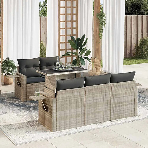 vidaXL Salon de jardin 6 pcs avec coussins gris clair résine tressée