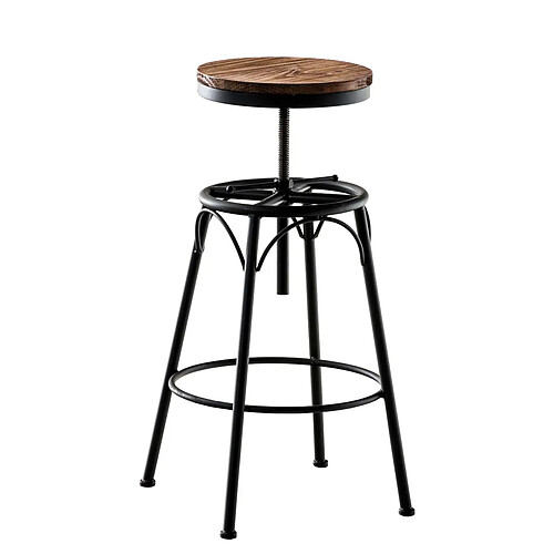 Decoshop26 Tabouret de bar x1 style industriel contemporain hauteur réglable en métal noir et assise en bois clair 10_0004540