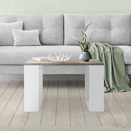 Table basse 65x65x40 cm aspect chêne/blanc ML-Design