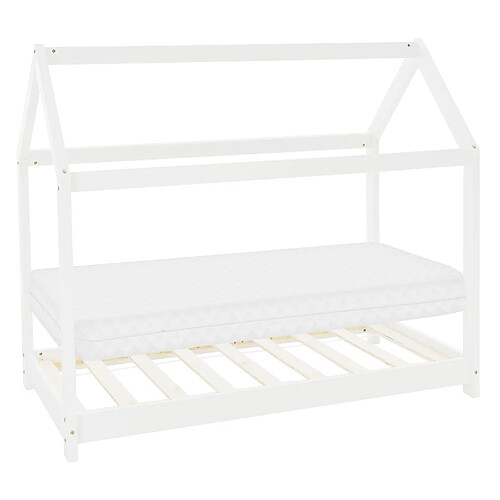 ML-Design Lit d'enfant + matelas cadre de lit style maison en bois de pin blanc 80x160 cm