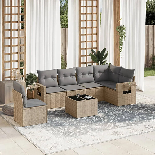 vidaXL Salon de jardin avec coussins 7 pcs beige résine tressée