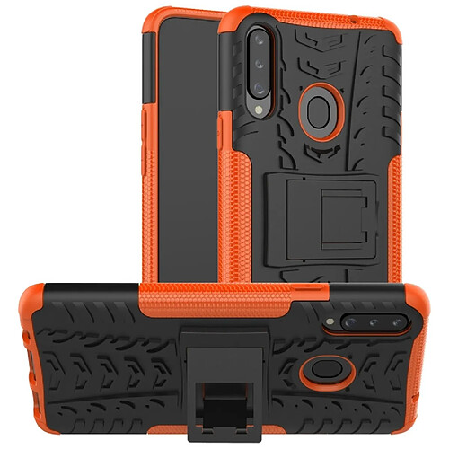 Wewoo Coque Pour Galaxy A20s Texture de pneu TPU antichoc + PC Housse de protection avec support Orange